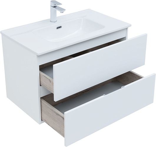 Aquanet Тумба с раковиной Алвита New 80 Flat подвесная белая матовая – фотография-6