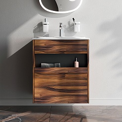 Am.Pm Тумба с раковиной Func 60 подвесная темное дерево – фотография-2