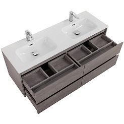 BelBagno Тумба под раковину Kraft 140 подвесная 4 ящика Cemento Grigio двойная раковина – фотография-6