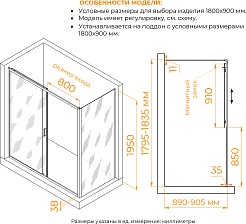 RGW Душевой уголок Passage PA-74-1B (PA-14B + Z-060-2B) 180x90 профиль черный стекло прозрачное – фотография-3