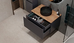 Jorno Тумба под раковину Cossety 80 подвесная антрацит/дуб Крафт золотой – фотография-8