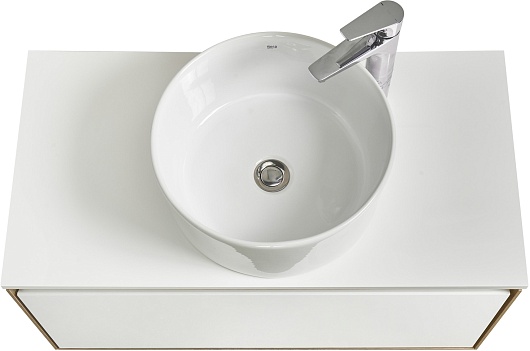 Акватон Тумба с раковиной и белой столешницей Либерти 90 Mila 40 белая/дуб эльвезия – фотография-2