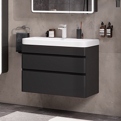 Equil Тумба под раковину Eltoro 80 2 ящика подвесная черный софт – фотография-5