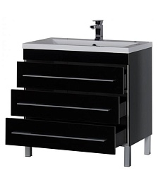 Aquanet Тумба с раковиной Верона 100 напольная, ящики, черная – фотография-9