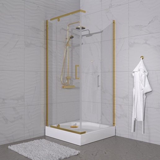 Triton Душевой уголок Терра-Голд 90x90 стекло прозрачное профиль золото с поддоном – картинка-5