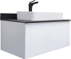 Comforty Тумба с раковиной Милан 90 с черной столешницей подвесная белая – фотография-1