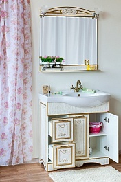 Sanflor Мебель для ванной Адель 82 L белая, патина золото – фотография-4