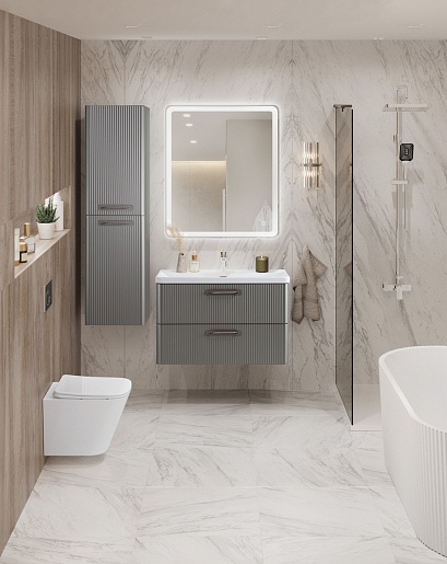 BelBagno Тумба с раковиной Due 80 подвесная Сатин ручки Сатиновый никель – картинка-7