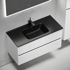 Sancos Тумба с раковиной Urban 100 белый глянец раковина Element 101 CN7003MB – фотография-3