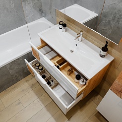 Бриклаер Мебель для ванной Форест 100 подвесная белый/дуб золотой – фотография-7
