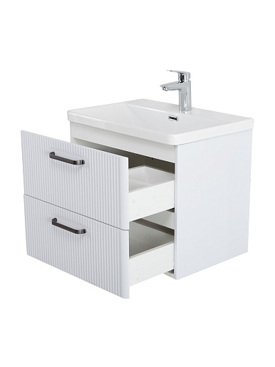 BelBagno Тумба с раковиной Due 60 подвесная Bianco Lucido ручки Матовый тёмный никель – фотография-4