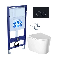 Aquatek Унитаз подвесной Ника AQ2009-00 в комплекте с инсталляцией Standard INS-0000012 с клавишей смыва KDI-0000020 черный матовый и крепления KKI-0000002