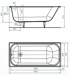 Универсал Ванна чугунная Ностальжи У 150x70 с отверстиями под ручки – фотография-3