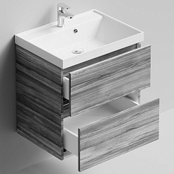 Водолей Тумба с раковиной Бест 60 подвесная лиственница структурная контрастно-серая – фотография-3