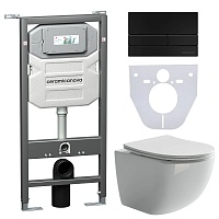 Ceramicanova Подвесной унитаз Forma Rimless с шумоизоляционной панелью CN1000 с системой инсталляции Envision кнопка Flat чёрный матовый