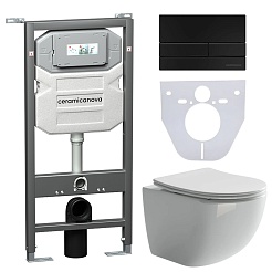 Ceramicanova Подвесной унитаз Forma Rimless с шумоизоляционной панелью CN1000 с системой инсталляции Envision кнопка Flat чёрный матовый – фотография-1