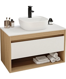 Teymi Тумба с раковиной Ritta 85 дуб эврика/белый матовый T60531 раковина T50207 – фотография-1