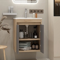 Teymi Тумба с раковиной Netta 50 Волна подвесная дуб/графит – фотография-6