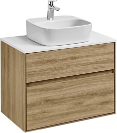 Акватон Тумба с раковиной и белой столешницей Либерти 75 Одри Soft дуб эльвезия – фотография-1