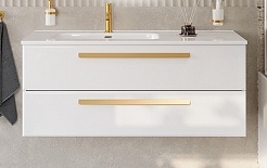 Cezares Тумба с раковиной Eco Cer-N 120 L bianco lucido CZR-8095-120-L ручки сатиновое золото – фотография-1