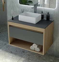 Teymi Тумба с раковиной Ritta 75 дуб эврика/графит матовый подвесная T60525 раковина T50304 – фотография-1