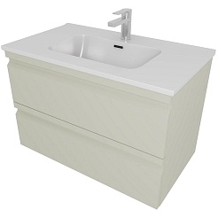 Aquatek Тумба с раковиной Вега 80 подвесная шалфей зеленый – фотография-1