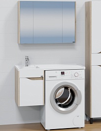 СанТа Мебель для ванной под стиральную машину Сатурн 100 L подвесная белая/дуб австрийский – фотография-1