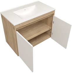 Teymi Тумба с раковиной Netta 80 Волна подвесная дуб/белый – фотография-2