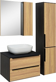 Runo Мебель для ванной Мальта 70 (Moduo Square 50) подвесная дуб/черная – фотография-10