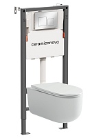 Ceramicanova Подвесной унитаз Ulma Rimless с системой инсталляции Balance кнопка Square хром глянцевый