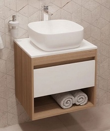 Teymi Тумба с раковиной Ritta 65 дуб эврика/белый матовый T60520 раковина T50203 – фотография-1