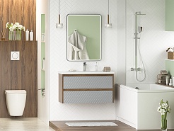 Brevita Тумба с раковиной Chester 90 подвесная серая/дуб чарльстон темно-коричневый – фотография-7