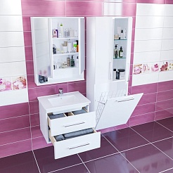 СанТа Мебель для ванной Вегас 65 подвесная с зеркальным шкафом Вегас 70 белая – фотография-3