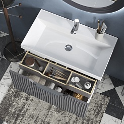 Equil Тумба с раковиной Mirage 80 1 ящик подвесная графит софт – фотография-3