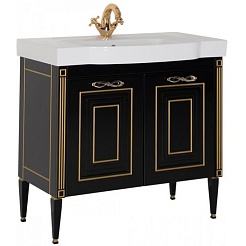 Aquanet Тумба с раковиной Паола 90 домино, черная/золото (186119) – фотография-1