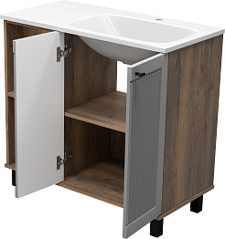 Brevita Тумба под раковину Lumus 90 R с подсветкой серая/дуб галифакс олово – фотография-11