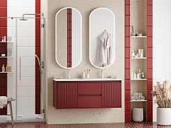 Brevita Мебель для ванной с двойной раковиной Wine 120 подвесная бордовая – фотография-2