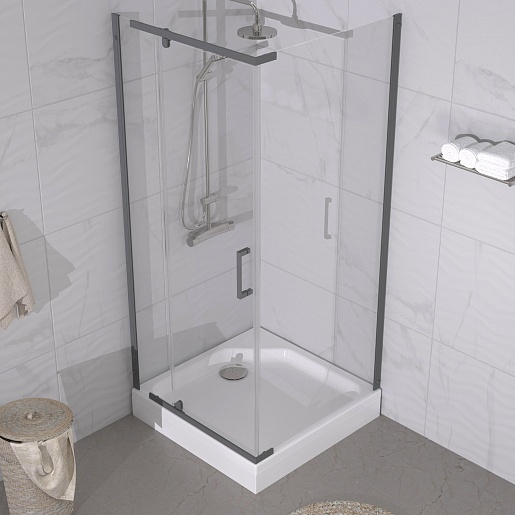 Triton Душевой уголок Терра-Графит 90x90 стекло прозрачное профиль графит с поддоном – картинка-5