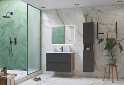 Зов Тумба с раковиной Дион 100 подвесная матовый графит/дуб – фотография-3