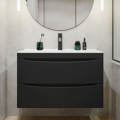 Vivon Тумба под раковину Ostin 80 подвесная черная матовая – фотография-5