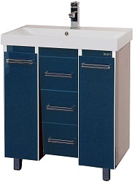 Misty Тумба с раковиной Джулия QVATRO 75 конус, 3 ящика, синяя – фотография-1