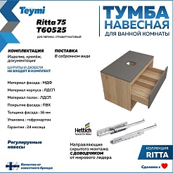 Teymi Тумба с раковиной Ritta 75 дуб эврика/графит матовый подвесная T60525 раковина T50310 – фотография-3