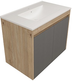 Teymi Тумба с раковиной Netta 75 подвесная дуб/графит – фотография-1