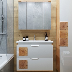 Бриклаер Мебель для ванной Форест 80 подвесная белый/дуб золотой – фотография-1