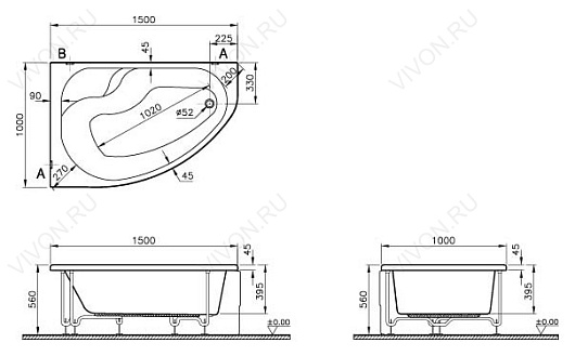 Vitra Акриловая ванна "Nysa 150x100" L 50790001000 – картинка-5