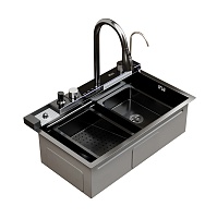 Mixline Мойка настольный монтаж 75/46 (3,0) выпуск 3 1/2 чёрный графит