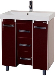 Misty Тумба с раковиной Джулия QVATRO 75 конус, 3 ящика, бордо – фотография-1