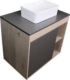 Teymi Тумба с раковиной Nura 80 Helmi Mini 38 подвесная дуб/графит – фотография-1