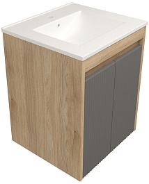 Teymi Тумба с раковиной Netta 50 Волна подвесная дуб/графит – фотография-1