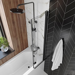 Teymi Шторка на ванну Anni 80x140 профиль черный матовый стекло прозрачное – фотография-7